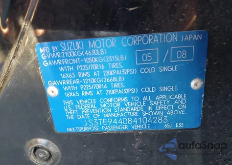 2008 Suzuki Grand Vitara Xsport z USA, uszkodzony, nr VIN JS3TE944084104283